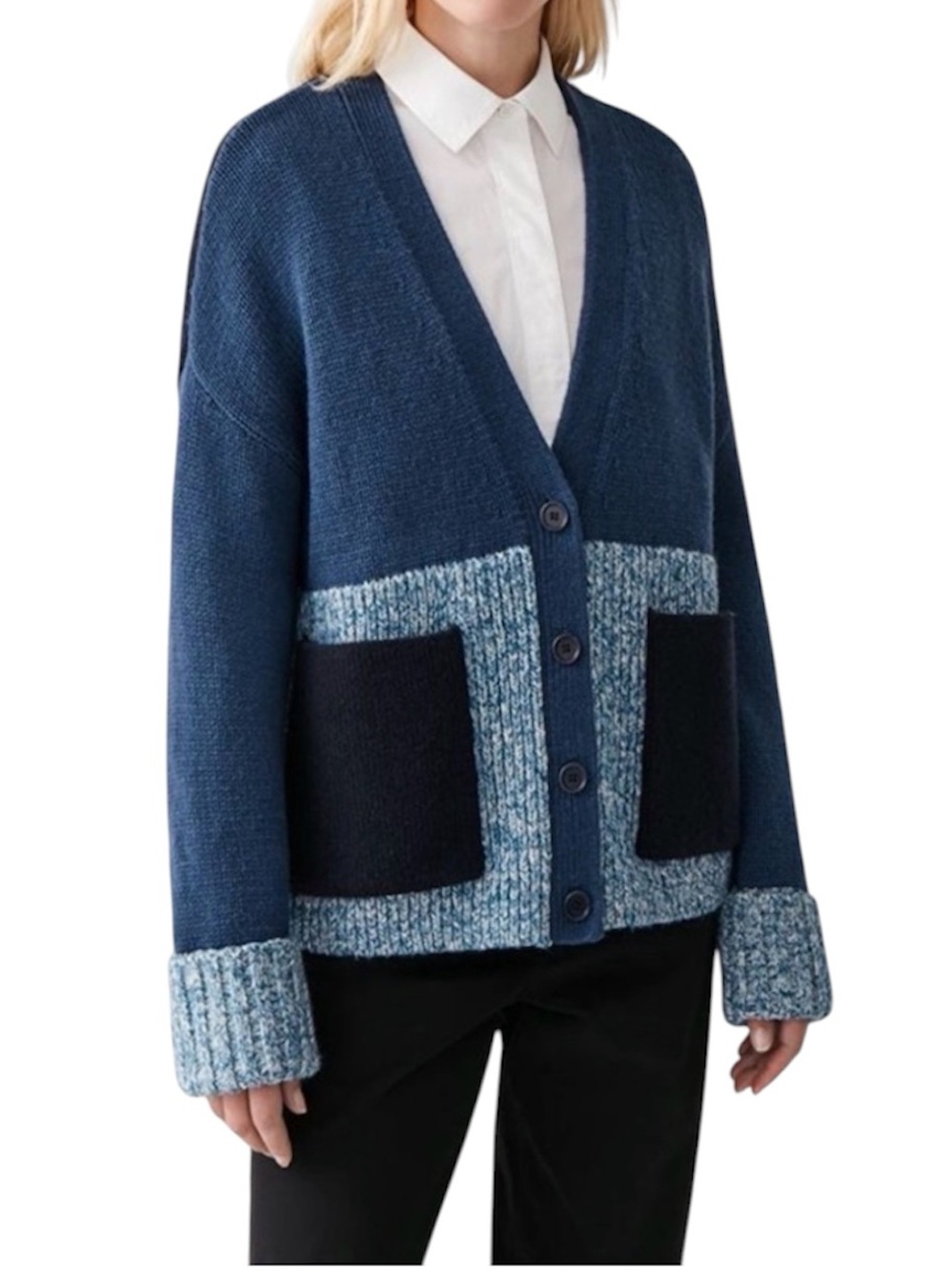 COS oversized wool blend button cardigan with patch pockets size Medium